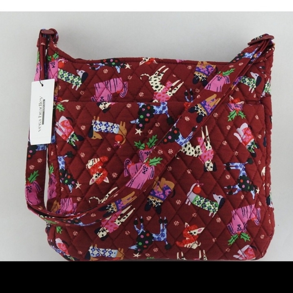 NWT $95 Limited Edition Vera Bradley Holiday Hounds Dog Print Red Shoulder Bag
